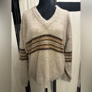 Alpaca v-neck striped sweater